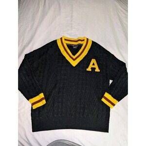 Trendy Threads Women's 2X Black And Yellow Varsity Letter Style V-Neck Sweater